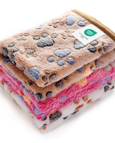Luciphia 1 Pack 3 Blankets Super Soft Fluffy Premium Fleece Pet Blanket Flannel Throw for Dog Puppy Cat Paw Brown/Pink/White Small(23x16 inch)