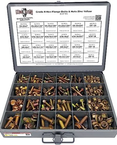 Grade 8 Hex Cap Flange Frame Bolt Yellow & Locking Flange Nuts Assortment Kit - 352 Pieces!