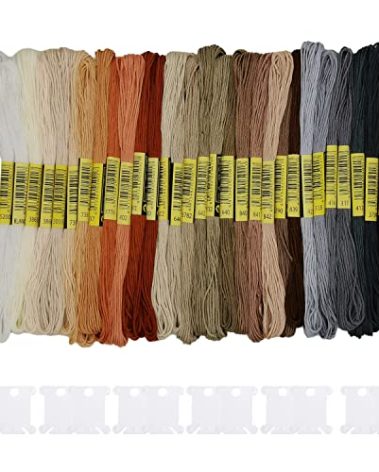Cldamecy 30 Skeins Embroidery Thread,White Brown Grey Black Gradient Embroidery Floss for Cross Stitch and DIY Art Craft,Friendship Bracelets String,with 12 PCS Floss Bobbins