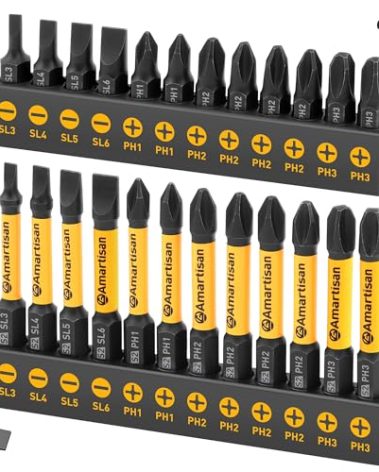 Amartisan 24-piece Screwdriver Bit Set | Magnetic Slotted Phillips driver bit set | S2 Steel, long 1" and 2.3" Head Drill Bits Set