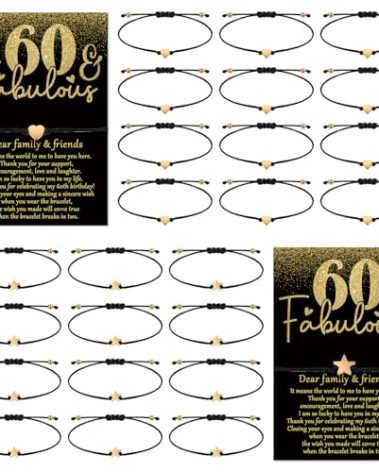 Misdary 40th 50th 60th 70th Birthday Party Gift for Women Adjustable Wish Bracelets with Heart Star Charm Thank You Card for Anniversary Mom Men Guests Souvenirs Favors(25,60th Birthday)