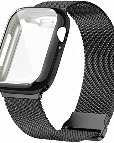 Geoumy Metal Magnetic Bands Compatible for Apple Watch Band 40mm with Case, Stainless Steel Milanese Mesh Loop Replacement Strap Compatible with iWatch Series 11-1 SE Women Men,Black