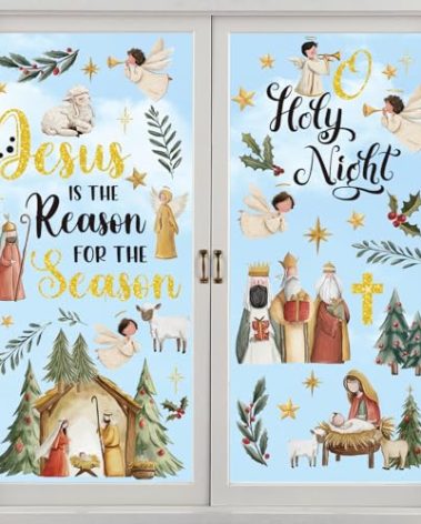 InIsajace Christmas Window Clings for Glass Windows - 6 Sheets Nativity Christmas Window Decorations, Holy Night Xmas Windows Decals, Holiday Windows Stickers Office Home Double-Sided Removable