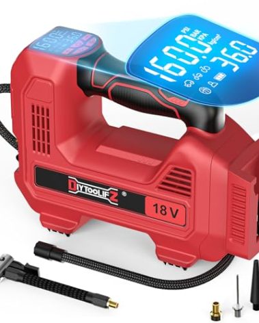 DIYtoolifz 160PSI Cordless Tire Inflator Compatible with Milwaukee 18V Air Compressor, Portable Air Pump Automatic Shut Off, LED Light, Digital Pressure Gauge for Cars Motorcycles Bikes(Bare Tool)