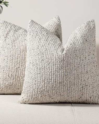 DEZENE Striped Throw Pillow Covers 18x18 Set of 2 Cream Grey Textured Boucle Chic Morden Boho Accent Farmhouse Square Decorative Couch Pillow Covers for Home Decor Bed Sofa Living Room