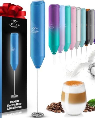 Zulay Kitchen Milk Frother Handheld Battery Operated – Electric Drink Mixer for Coffee, Lattes, Cappuccinos, Matcha & Hot Chocolate – Portable Foam Maker & Coffee Bar Accessory