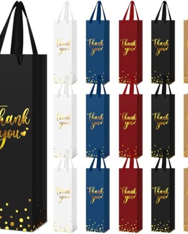Ctosree 30 Pcs Wine Bottle Gift Bag with Handle 4.3x3.5x13.7 Liquor Paper Bag for Thank You Favor Gold Foil Kraft Whiskey Tote Carrier for Wedding Birthday Bridal Valentine's day Party(5 Colors)