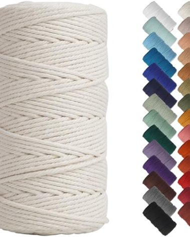 NOANTA Natural Macrame Cord 3mm x 220Yards, Beige Macrame Rope, Cotton Cord for Wall Hanging, Plant Hangers, Christmas Crafts, Knitting