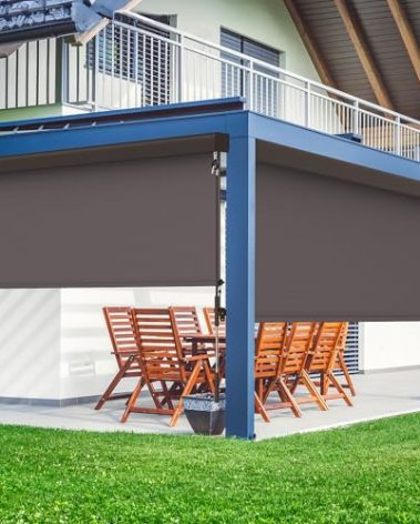 Outdoor Roller Shade for Patio with Aluminum Valance, (6'W X 8'H) 420GSM New Material Patio Blinds with 95% UV Blockout, Outdoor Blinds with Crank Handle for Shading, Privacy Protection, Brown