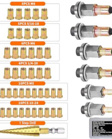 Niteguy Hand Rivet Nut Tool M6 Nutsert 6Pcs Mandrels & 42Pcs Nuts M8 Riveter Nutsert Tool Kit Manual M5 Blind Riveter Rivnut Tool 10-24 1/4-20 5/16-18