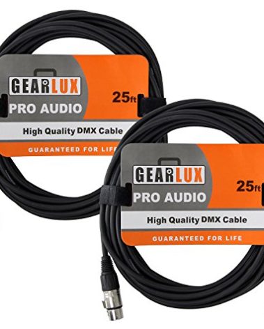 Gearlux DMX Cable, 3 Pin, Male to Female, 25 Feet - 2 Pack