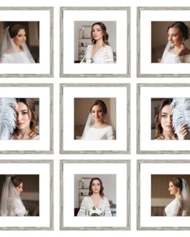 BSRHOME 12x12 Picture Frame Set of 9, Display Pictures 8x8 with Mat or 12x12 without Mat, Multi Collage Gallery Square Photo Frames for Wall or Tabletop, Distressed Gray