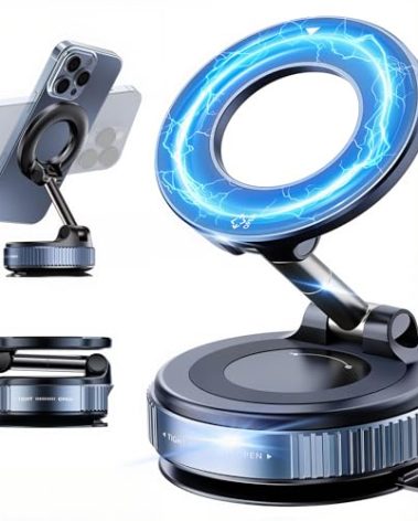 Woyuosn Eptchn Vacuum Magnetic Phone Holders for Car, Foldable Portable Cell Phone Holders, 360° Foldable Magnetic Phone Mount (Black)