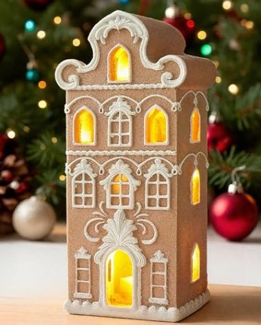 Cynkeyee Gingerbread House Christmas Decorations Indoor - Resin Gingerbread House Christmas Village Home Decor Gifts for Women 2.5x2x5.5 Inch