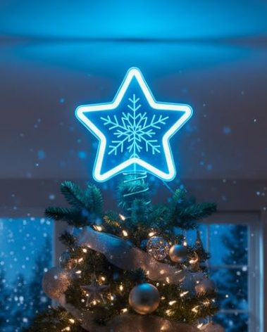 Zontruxe Christmas Star Tree Topper with LED Blue Light, Snowflake Design, USB or Battery Operated, Christmas Tree Ornament for Indoor Office Xmas New Year Holiday Tree Decoration, 11 in