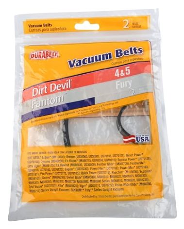 Durabelt Replacement Vacuum Belt, Dirt Devil Style 4 and 5, Fantom Fury, pack of 2 replacement belts