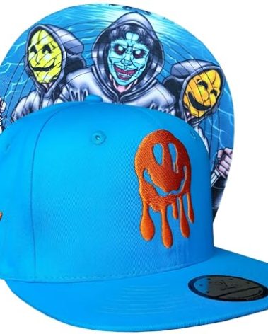 Capiche [99+ Variations] Blue Snapback Hat for Men, Smiley Gang, Face Hat, Graphic Hats Face, Emoji Baseball Cap, Scary Artwork, Folklore, Masks