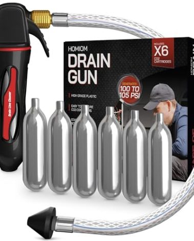 Gallo Drain Gun – AC Drain Line Cleaner Tool With Flexible Hose Pipe For HVAC Clogs - Includes 6 co2 Air Conditioner Drain Cleaner Cartridges