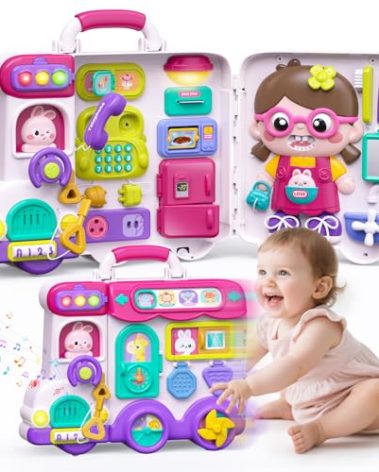 54-in-1 English & Spanish Busy Board Montessori Toys Gift for 1 2 Year Old Girls, Educational Montessori Learning Toys for 1 Year Old, Christmas Toys Gifts for 1 2 Year Old Girl, 1 Year Old Gift Toy