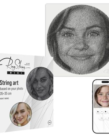 RINGSTRING Mini Art Kit for String Art Creation from Any Photo - Custom Craft Kit for Adults - 3D DIY String Art Kit - Original Gift and Handmade Home Decor
