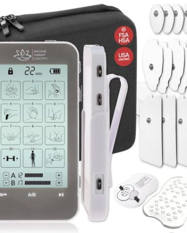 Massage Therapy Concepts Deluxe TENS Unit Muscle Stimulator & Accessories - Non-Invasive EMS Machine for Neck & Back Pain Relief, Sciatica - Electrotherapy with 12 Modes & 20 Intensity Levels