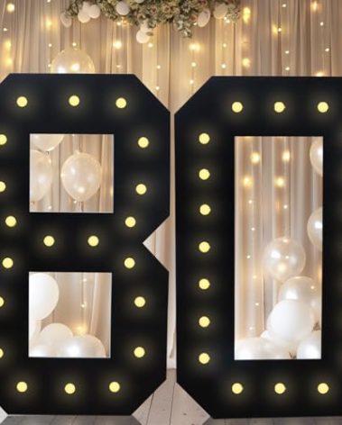 4FT Marquee Light Up Numbers, Black Giant Marquee Number Big Mosaic Number for 80th Birthday Party Decorations Backdrop 80 Anniversary Decor, Pre-Cut Frame Large Number 80