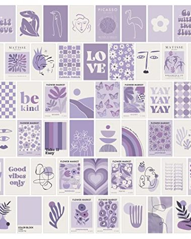 Purple Room Decor: Lavender Wall Collage Kit - Aesthetic Posters & Prints (50pcs, 4x6 inch) for Teen Boys & Girls