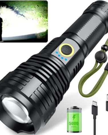Amzyigou Rechargeable Flashlights 2000.000 High Lumens, Super Bright Flashlight with 10 Modes, LED Tactical Flashlight Waterproof, Powerful for Camping, Hiking, Hunting and Emergencies