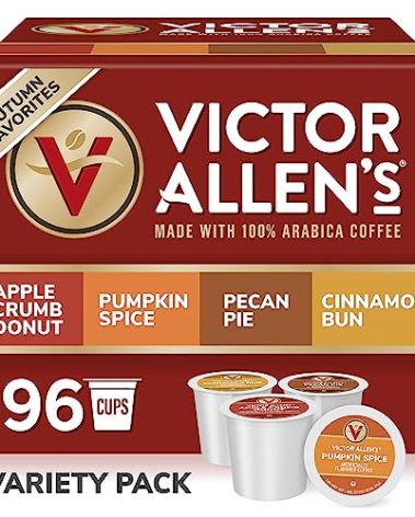 Victor Allen's Coffee Autumn Favorites Coffee Variety Pack (Apple Crumb Donut, Pumpkin Spice, Pecan Pie, Cinnamon Bun), 96 Count, Single Serve Coffee Pods for Keurig K-Cup Brewers
