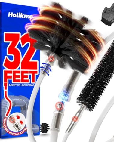 Holikme 32 Feet Dryer Vent Cleaner Kit, Upgrade Flexible Lint Brush with Drill Attachment, Extends Up to 32 Feet for Easy Cleaning,Use with or Without a Power Drill