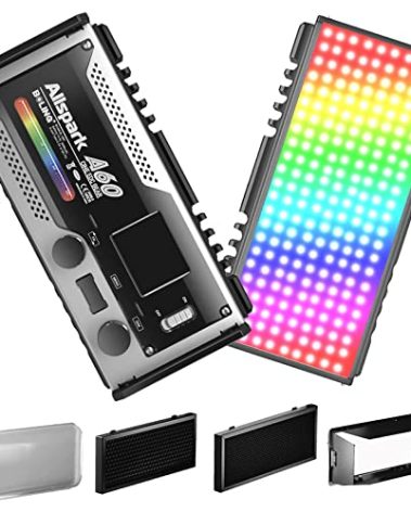 BOLING A60 On Camera Video Light, 60W RGBW LED Photography Light, 2500K-10000K CRI/TLCI 97, 0-360° RGB Color Gamut, Quick Function Adjustment, 22 Light Effects Modes with Honeycomb and Soft Box