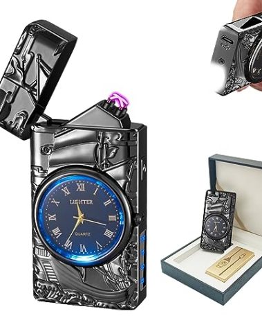 BABOBIU Electric Lighter Plasma Lighter Rechargeable Windproof Flameless Arc Lighters with USB Fast Charging Cool Sailboat Lighters Gift for Father's Day, Christmas, Birthday (Black)