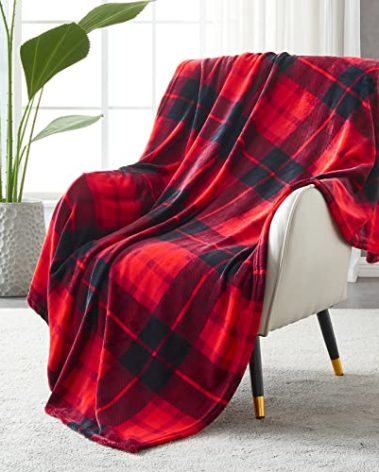 SOCHOW Flannel Fleece Throw Blanket 60 x 80 Inches, All Season Plaid Red Blanket for Bed, Couch, Car