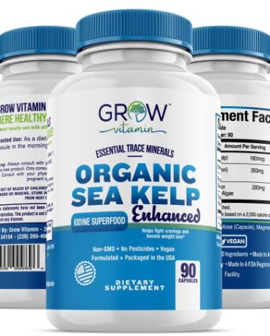 Organic Sea Kelp (Icelandic) Enhanced - Pure Healthy Thyroid Support Natural Iodine Supplement w/Organic Sea Kelp, Blue-Green Algae & Red Algae - Immune System & Metabolism Support - 90 Capsules