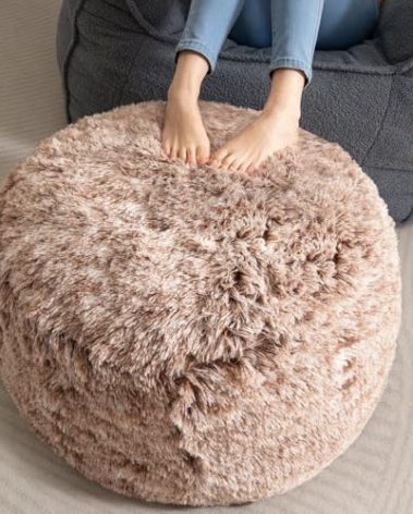 HIGOGOGO Round Stuffed Pouf Ottoman, Long Faux Fur Poufs with Foam Chunk Filling, Fluffy and Furry Pouf Foot Stool Storage Ottoman, 26 X 18 Floor Poufs Foot Rest for Living Room,Coffee