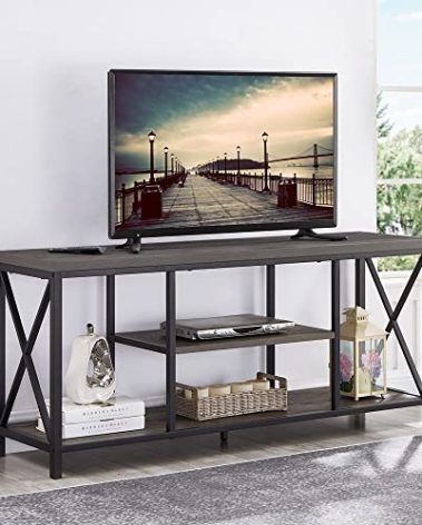 EXCEFUR 55 inch TV Stand for TV up to 65 inch, Rustic Wood and Metal Media TV Console Table for Living Room, Grey