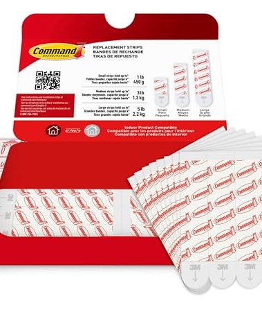 Command Indoor Large Replacement Strips, Holds up to 5 lb, 20 Strips, Damage-Free Hanging Wall Adhesive Strips to Re-Hang Large Hooks for Hanging Christmas Decorations