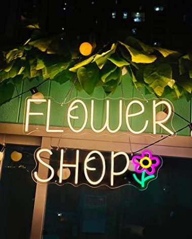 Flower Shop Neon Sign, Remote Control LED Light for Wall Decor, Business, 41.7 Inches Long - Warm White