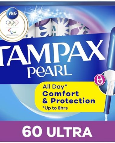 Tampax Pearl Tampons for Women, with LeakGuard Braid, Ultra Absorbency, Unscented, 60 Count