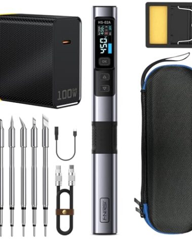 FNIRSI HS-02A 100W Portable Corded Soldering Iron Kit, 3S Fast Heating, 212-842℉, Pre-set 3 Groups Temperature, 6 F245 Soldering Tips, Smart Digital Soldering Iron Pen Tool for Electronics Repair