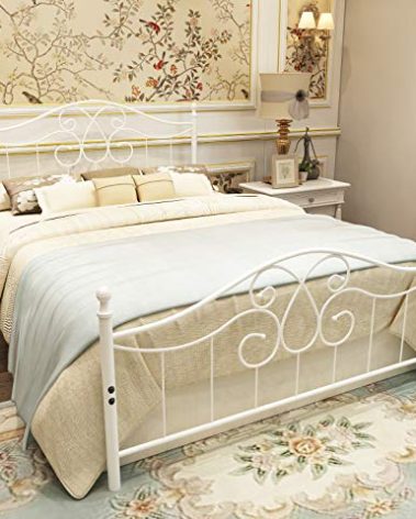 YERPERFO Metal Queen Bed Frame with Headboard and Footboard Farmhouse Platform Bed Frame Queen Size Under Bed Storage No Box Spring Needed and Easy Assembly(Queen, White)