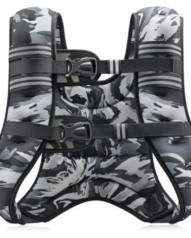 ZELUS Weighted Vest, 6lb/8lb/12lb/16lb/20lb/25lb/30lb Weight Vest for Men Women with Storage Pocket & Reflective Strips for Workout Strength Training Running Muscle Building, Gray Camo (20 lb)