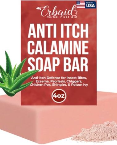 Calamine Soap Bar for Itching – All Natural Instant Itch Relief – Calming Calamine Soap for Itchy Skin, Insect Bite, Eczema, Poison Ivy Rash, Chicken Pox – Pure Raw Anti-Itch Body Wash Made in USA