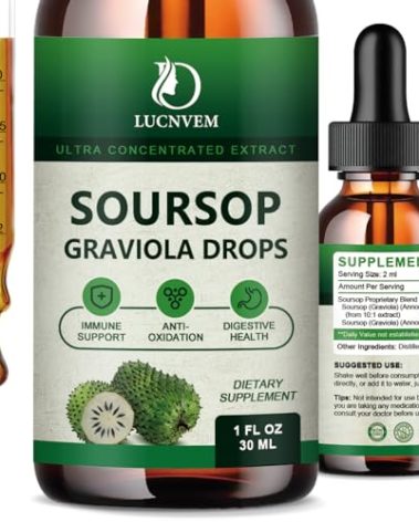 (2 Pack) Organic Soursop Graviola Liquid Drops, Soursop Extract Organic Pure for Natural Antioxidant, Cell Support & Regeneration, Immune Boost, Soursop Bitters Liquid Rich in Multivitamin - 2 FL OZ