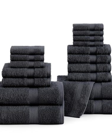LANE LINEN 100% Cotton Black Towel Set for Bathroom - 18 Piece - Super Soft, Hotel Quality - 4 Bath, 8 Wash Cloths, 6 Hand Towels for Bathroom - Classic, Gentle on Skin, Ideal for Spa & Daily Use