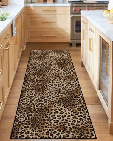 Aukib Leopard Rug 2x6 Runner Rug Washable Kitchen Runner Non-Slip Soft Modern Print Faux Wool Carpet for Hallway Indoor Entryway（2x6ft,Brown）