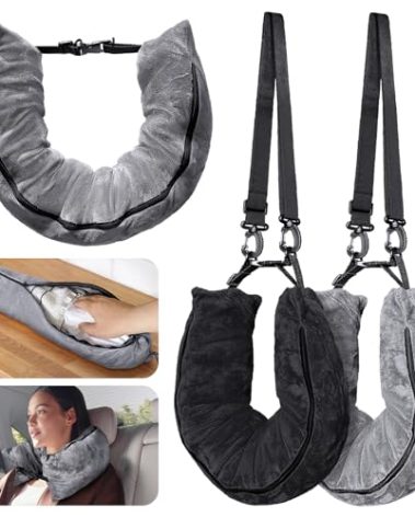 Eppyyo 2Pack Stuffable Travel Pillow for Extra Luggage, Velvet Travel Neck Pillow with Adjustable Neck Size, Fits About 6 T-Shirts Travel Essentials Multifunctional Sleeping Rest Cushion