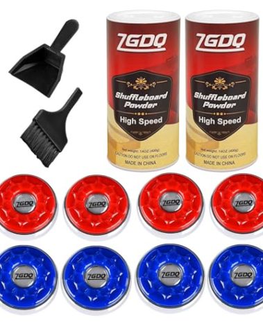 ZGDQ 2 Pack Shuffleboard Wax Powder Set with Shuffleboard Pucks, (53mm) Shuffleboard Table Pucks with Shuffleboard Wax High Speed and Mini Brush Set