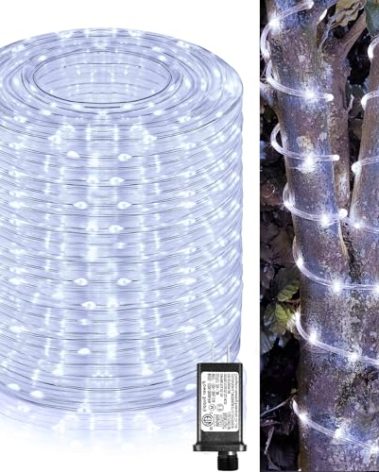 164FT Rope Lights Outdoor, 500 LED White Rope Lights Indoor Waterproof, 8 Modes Plug in Connectable String Lights for Outside Garden, Deck, Patio, Pool, Bedroom, Landscape, Party Decorations