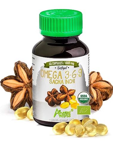 Amazon Andes Sacha Inchi Oil Softgels 1000mg - Organic Odorless Vegan Omega 3-6-9 for Brain & Inflammation Support, Non-GMO, 60 Softgels Made in Peru